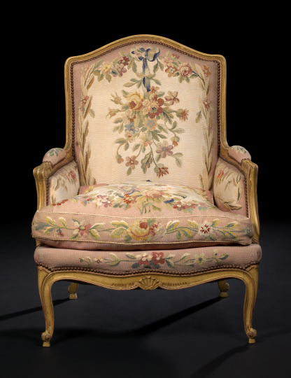 Appraisal: Louis XV-Style Polychromed Bergere early th century the slightly domed