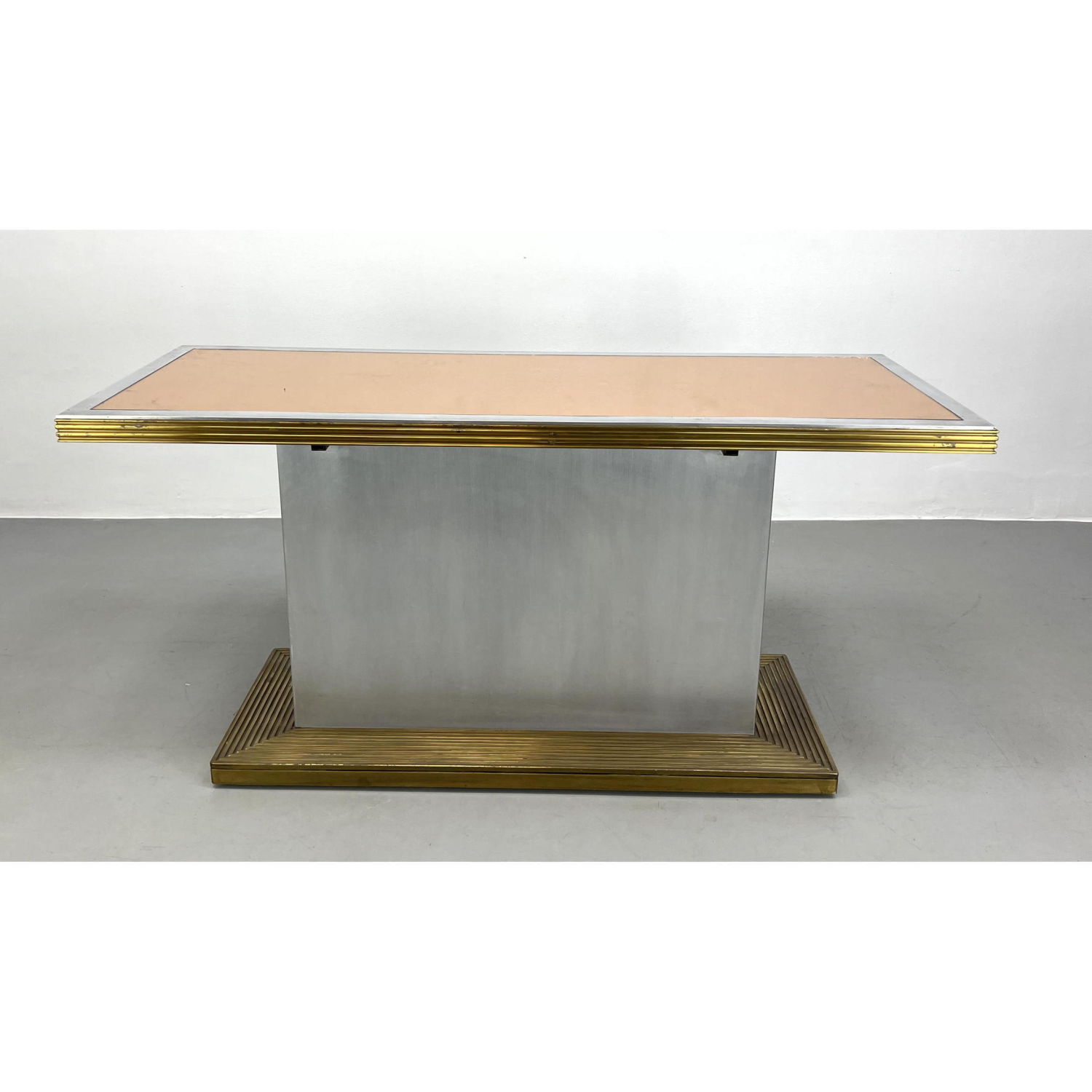 Appraisal: Art Deco Style Console Table Brass and stainless steel mirror