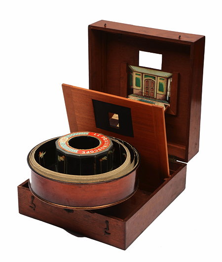 Appraisal: A TH CENTURY FRENCH PRAXINOSCOPE the hardwood box enclosing a