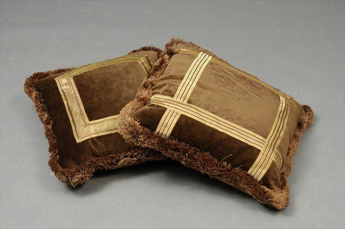 Appraisal: Two Velvet Pillows Trimmed with Metallic-Thread Flat Braid Each in