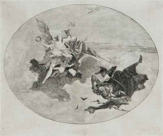 Appraisal: Giovanni Domenico Tiepolo - Virtue and Glory chasing Avarice etching