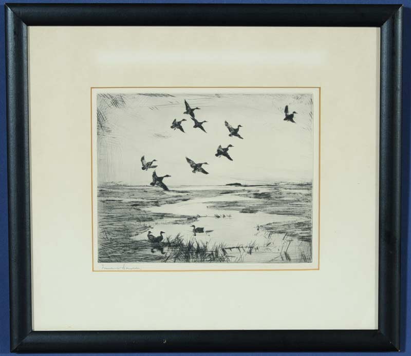 Appraisal: Frank Benson Ducks Taking Flight x etching pencil signed Auction