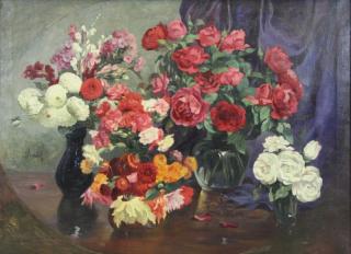 Appraisal: HENDEL Oil on Canvas Floral Still Life Signed at left