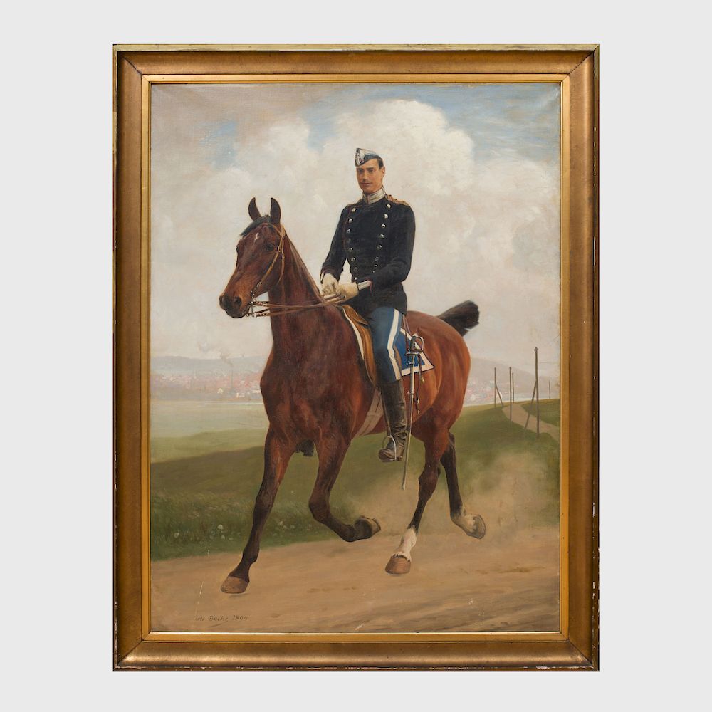 Appraisal: Otto Bache - Soldier on Horse Oil on canvas signed