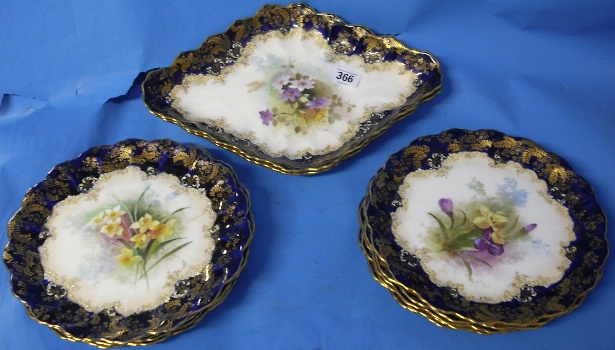 Appraisal: Royal Doulton Burslem Handpainted Dessert Set Comprising Oblong Dishes Length