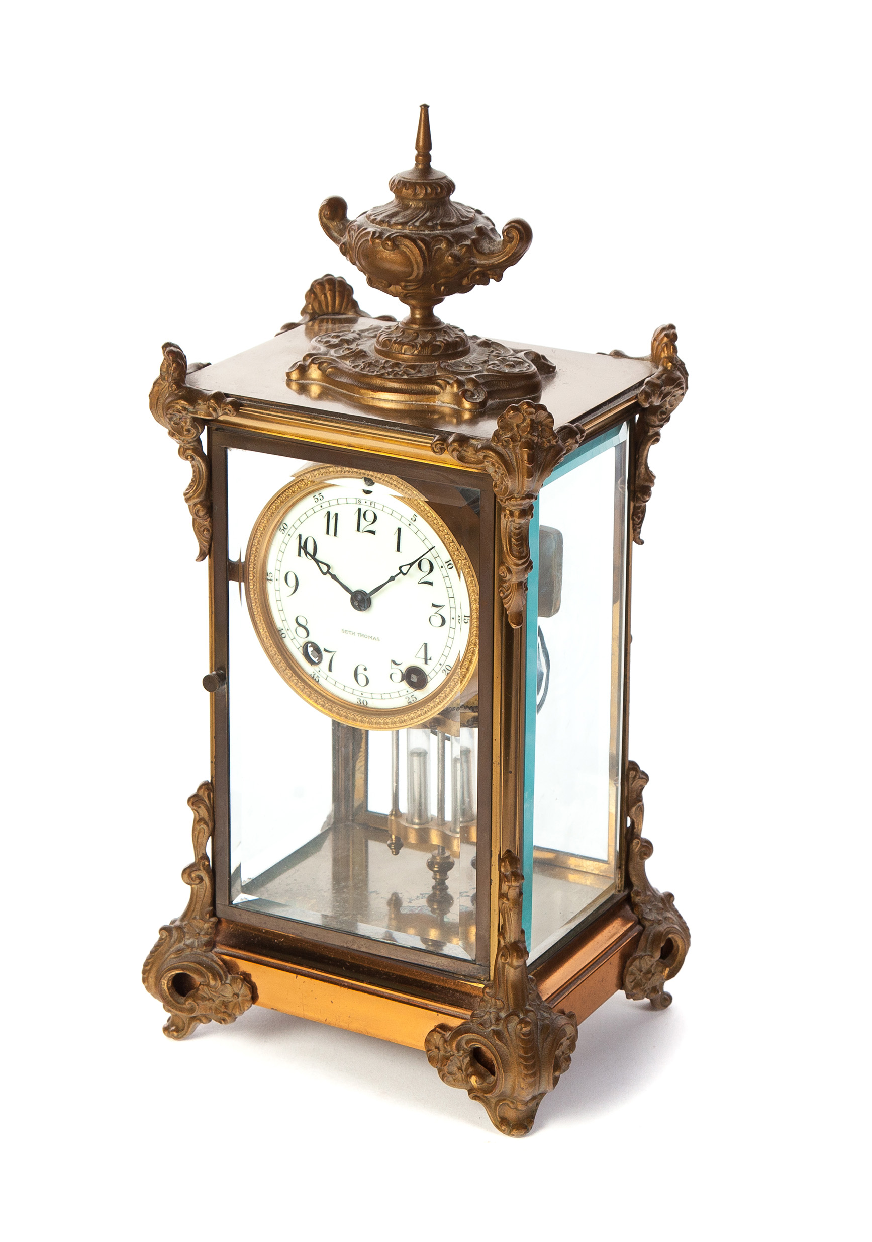 Appraisal: SETH THOMAS CRYSTAL REGULATOR MANTLE CLOCK American Gilded brass with