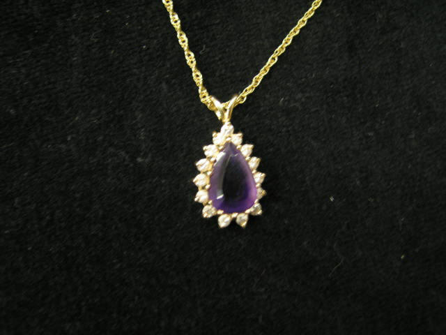 Appraisal: Amethyst Diamond Pendant pear shaped carat gem surrounded by diamonds