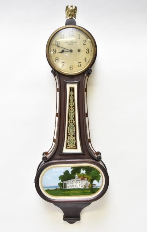 Appraisal: New Haven Clock Company mahogany banjo clock with Mt Vernon