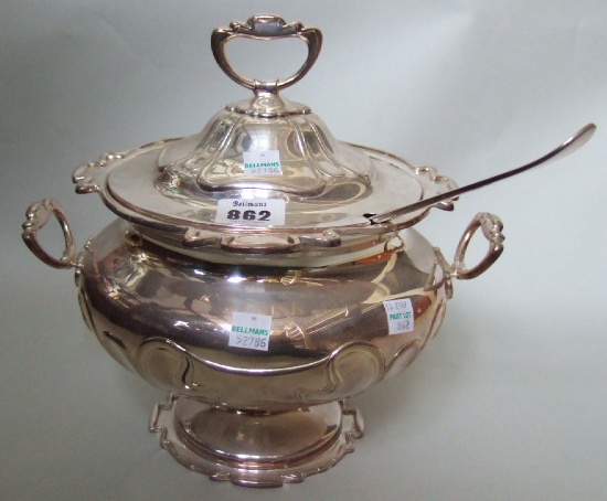 Appraisal: A plated lidded twin handled soup tureen the body and