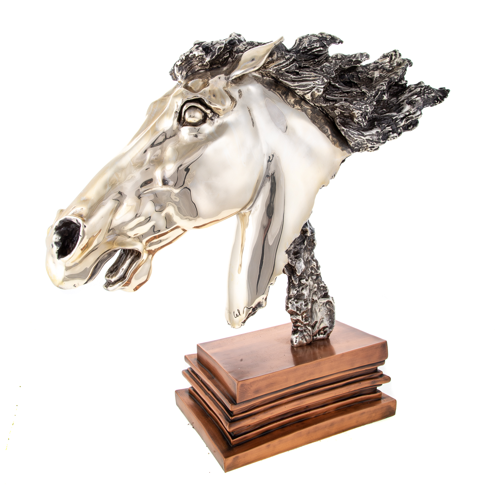 Appraisal: SILVERED METAL HORSE HEAD BY D'ARGENTA Stylized silvered metal horse