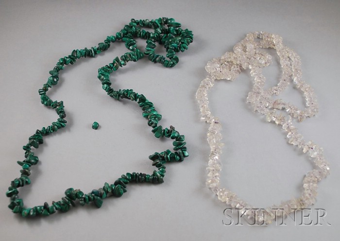 Appraisal: Two Malachite and Smoky Crystal Necklaces