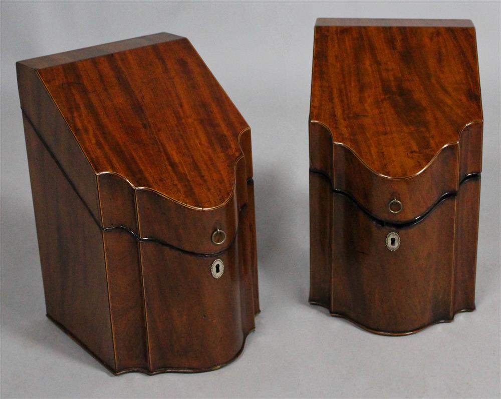 Appraisal: PAIR OF ENGLISH REGENCY INLAID MAHOGANY KNIFE BOXES each with