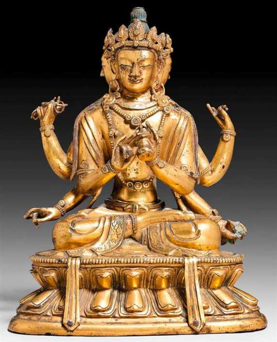 Appraisal: A GILT BRONZE FIGURE OF A LAMAISTIC DEITY Tibeto-chinese th