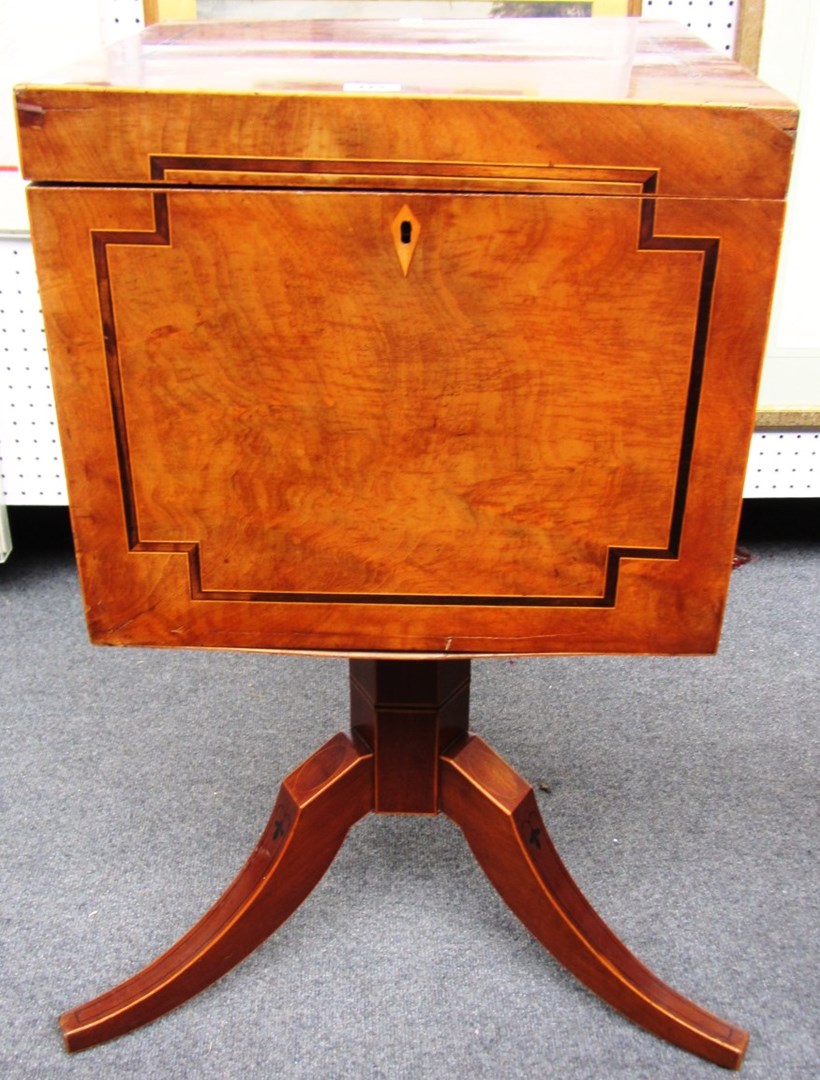 Appraisal: A George III and later mahogany teapoy on tripod stand