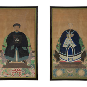 Appraisal: A Pair of Chinese Ancestral Portraits on Paper Sight x