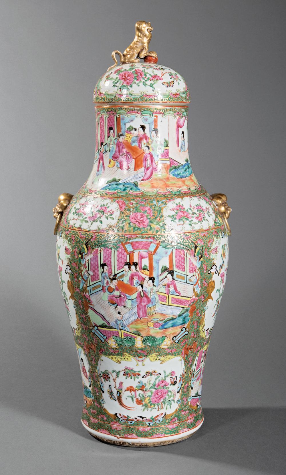 Appraisal: Large Chinese Export Famille Rose Porcelain Covered Vase th early