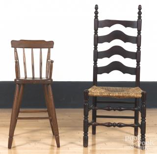 Appraisal: Pine highchair th c together with a ladderback chair