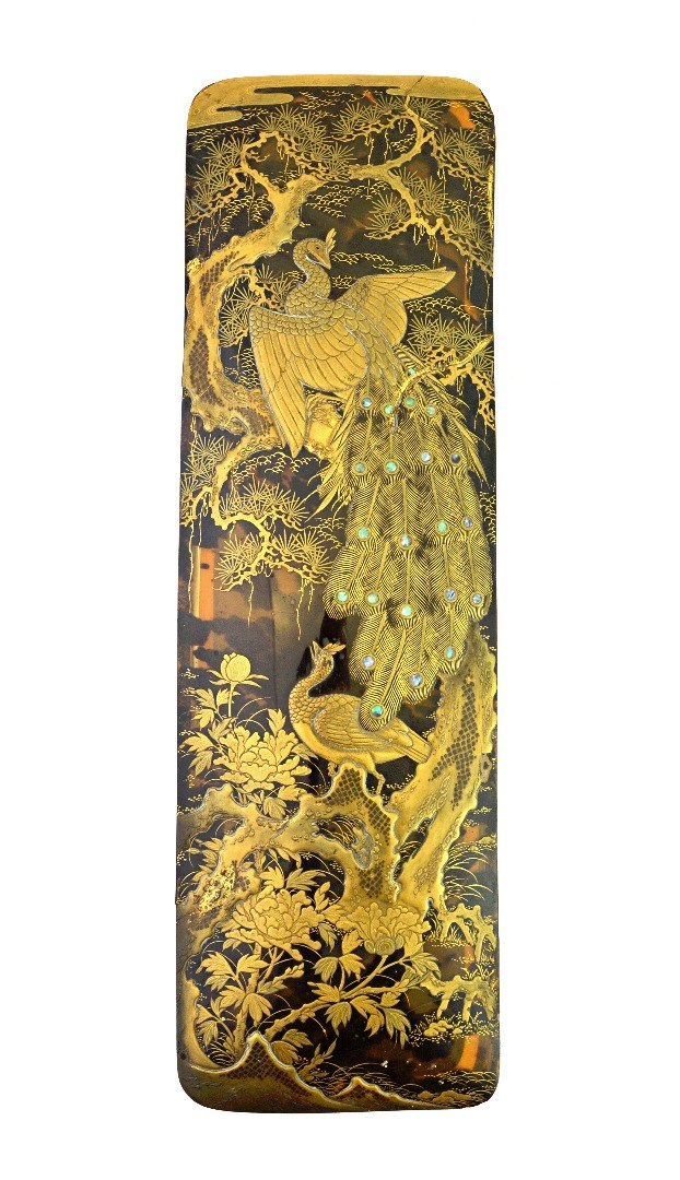 Appraisal: A large Japanese tortoiseshell and gold lacquer rectangular fubako document