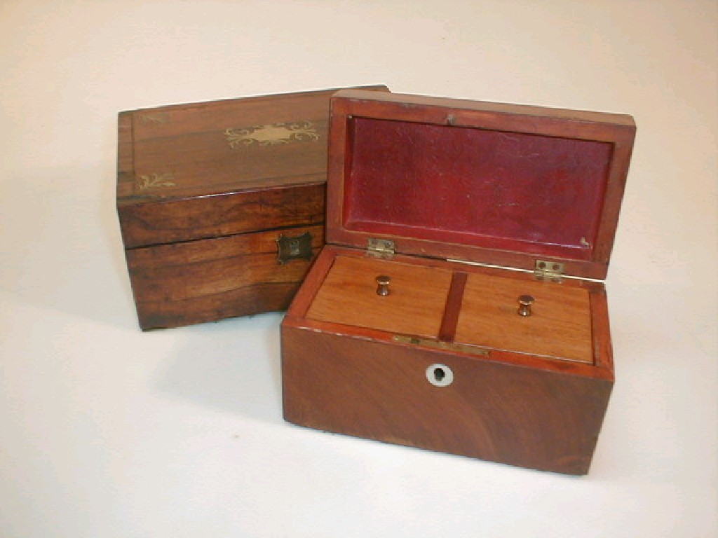 Appraisal: A thC rosewood workbox the cover inlaid with brass foliate