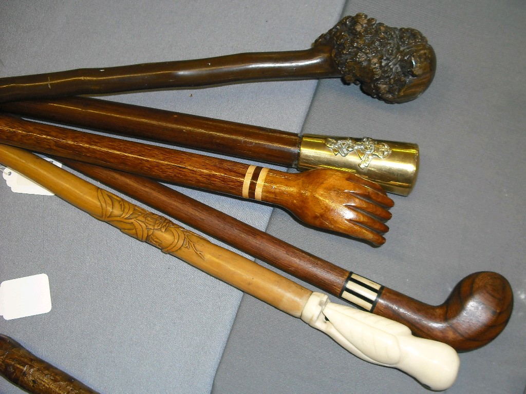 Appraisal: Five various walking canes one with an ivory carved knop