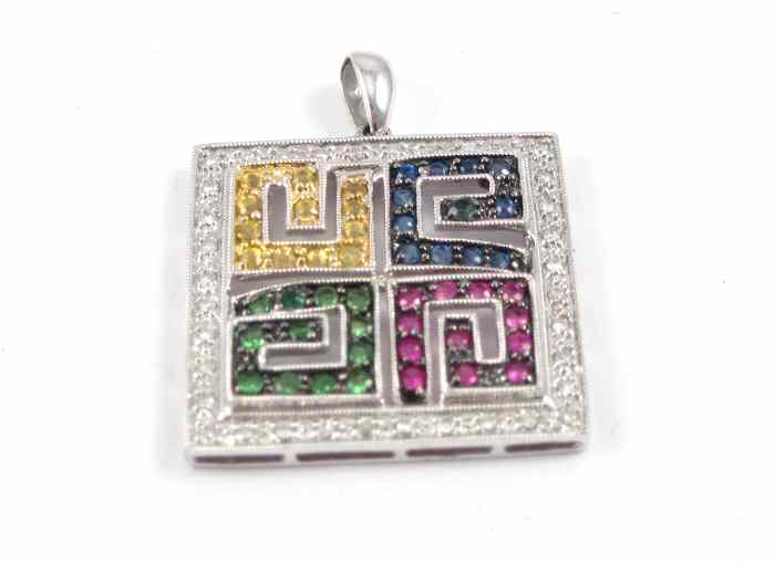 Appraisal: DIAMOND COLOR GEMSTONE AND EIGHTEEN KARAT WHITE GOLD PENDANT a