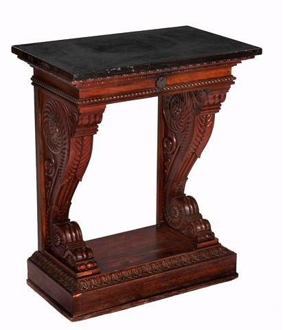 Appraisal: A REGENCY ROSE WOOD CONSOLE TABLE with marble top above