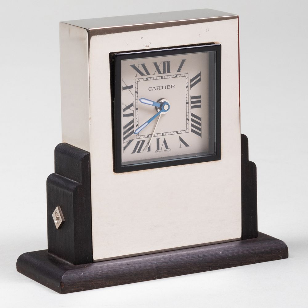 Appraisal: Cartier Art Deco Style Steel and Ebonized Wood 'Pendulette Basculante'