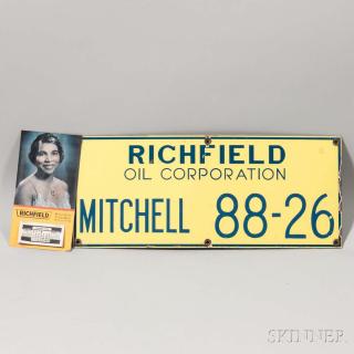 Appraisal: Richfield Enameled Oil Corporation Sign accompanied by a small paper