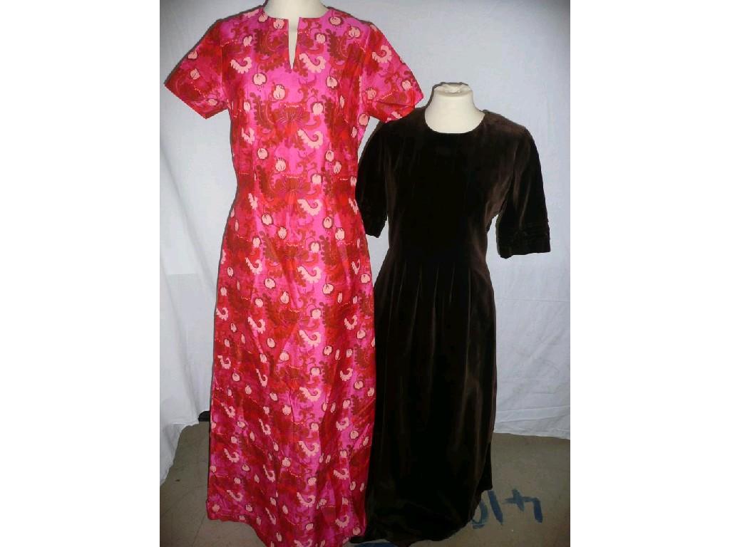 Appraisal: Two 's long dresses - a bust printed pink Thai