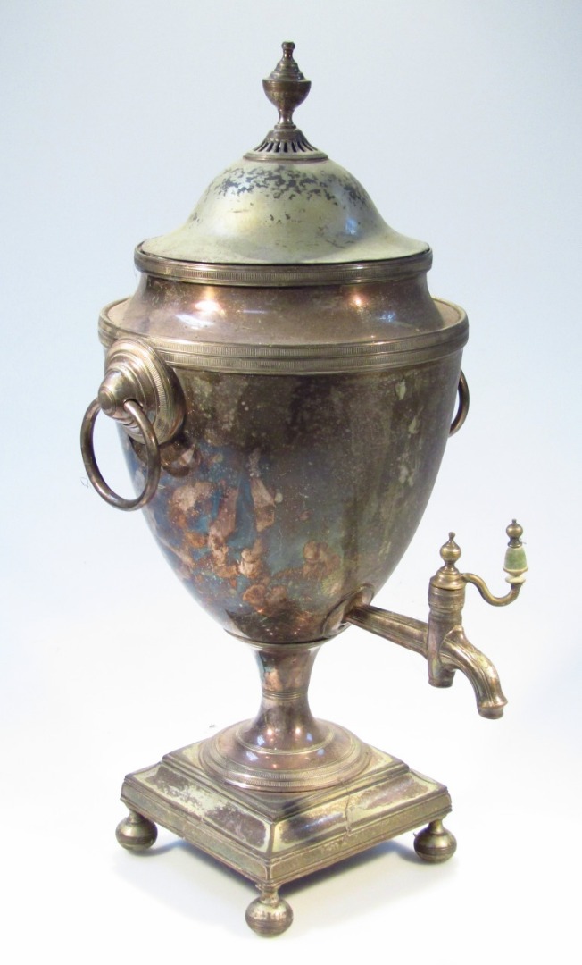 Appraisal: A late thC silver plated samovar tea urn the inverted