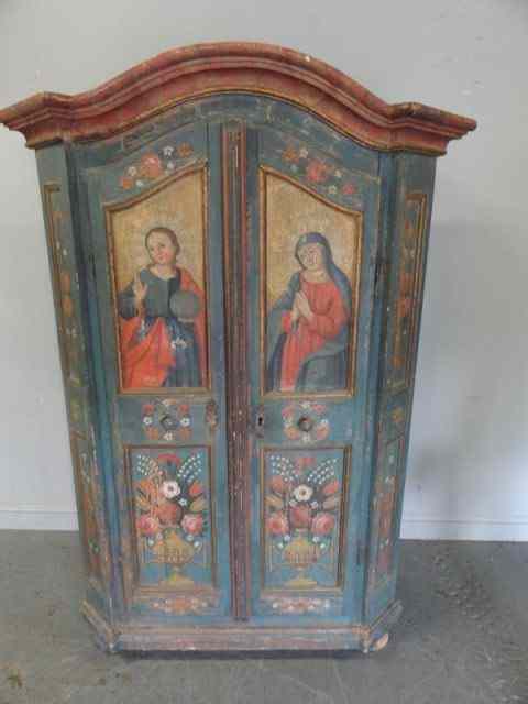 Appraisal: th th Cent Continental Paint Decorated DoorCabinet Nicely painted From