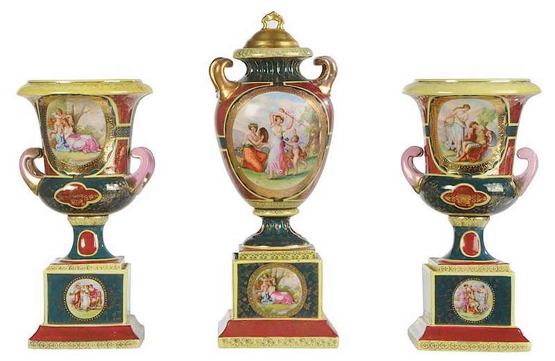 Appraisal: Royal Vienna Porcelain Urns Garniture Set Austria th th century