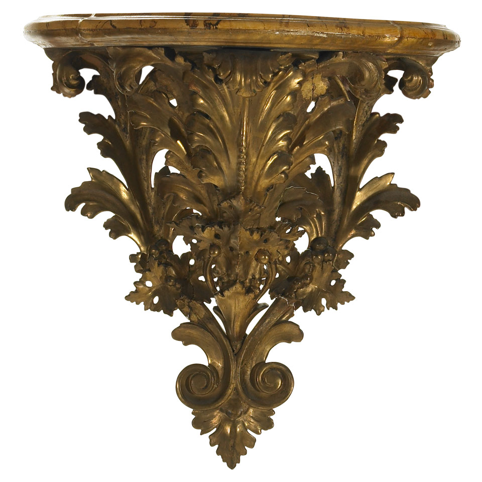 Appraisal: Carved and Giltwood Wall Bracket with faux marble top late