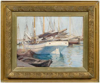 Appraisal: S Weber painting sailing boats at anchor signed lower left