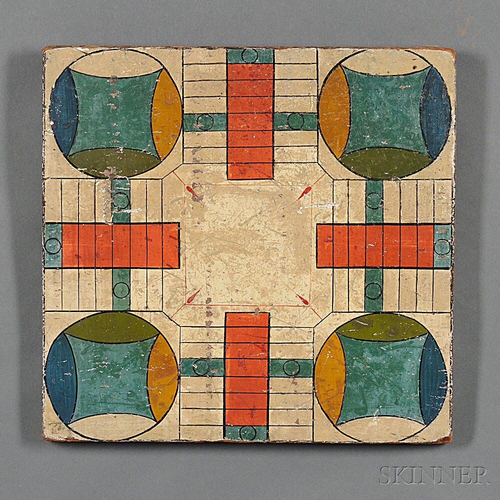 Appraisal: Painted Pine Parcheesi Game Board late th century with red-