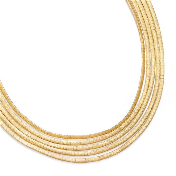 Appraisal: GOLD NECKLACE Yellow gold g Elegant five-row necklace with fine