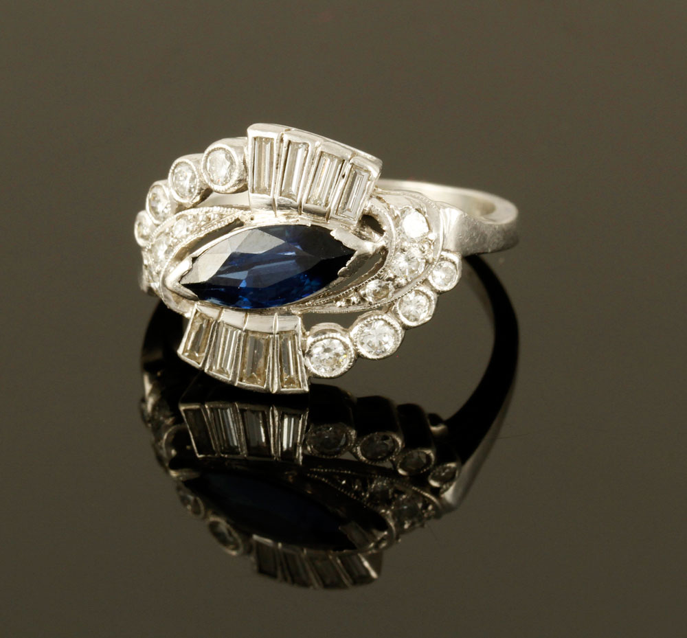 Appraisal: - Platinum Diamond and Sapphire Ring Platinum diamond and sapphire