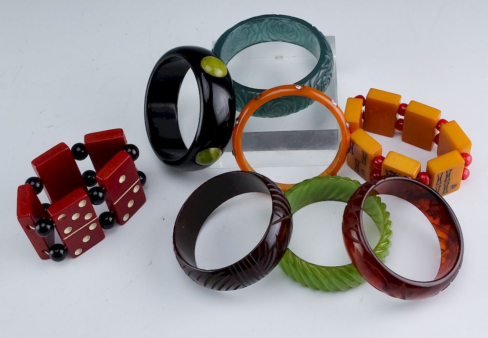 Appraisal: Vintage Bakelite Bracelet Bangles Beads Collection of eight vintage Bakelite