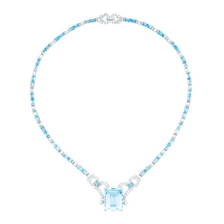 Appraisal: Platinum Palladium Aquamarine and Diamond Necklace Estimate -