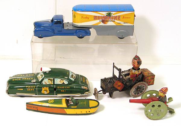 Appraisal: American Lithographed toys A Strauss speedboat Marx Dick Tracy amp