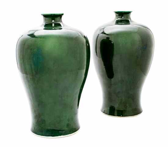 Appraisal: A Pair of Chinese Monochrome Meiping having green glaze throughout