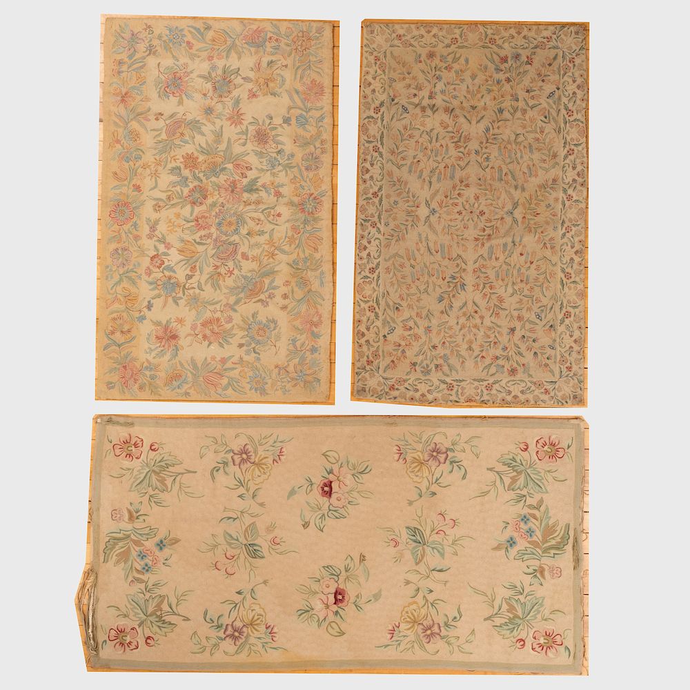 Appraisal: Three Indian Floral Embroidered Carpets With a label on two