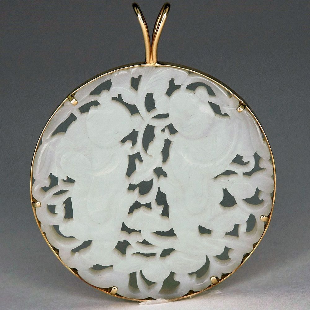 Appraisal: Chinese th c Gold Mounted Jade Pendant Chinese th c