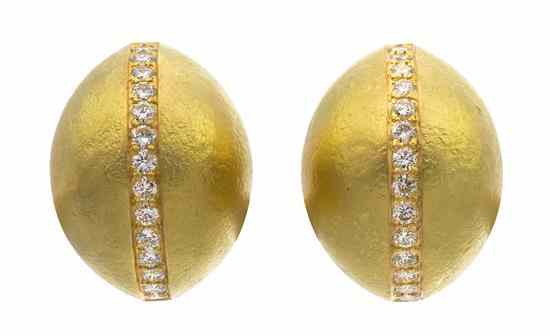 Appraisal: A Pair of Karat Yellow Gold and Diamond Domed Earclips