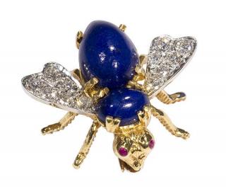 Appraisal: Rosenthal lapis lazuli diamond ruby and k yellow gold bee