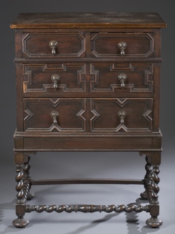 Appraisal: William and Mary Style Chest of Drawers Oak Six drawers