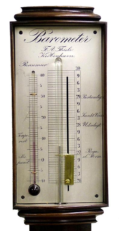 Appraisal: Mahogany stick barometer the rectangular silvered scale plate signed F