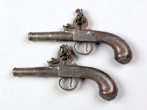 Appraisal: Pair of English flintlock box lock pistols marked Wilston London