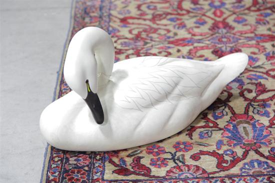 Appraisal: CONTEMPORARY PREENING SWAN DECOY SIGNED Polychrome painted and carved wood