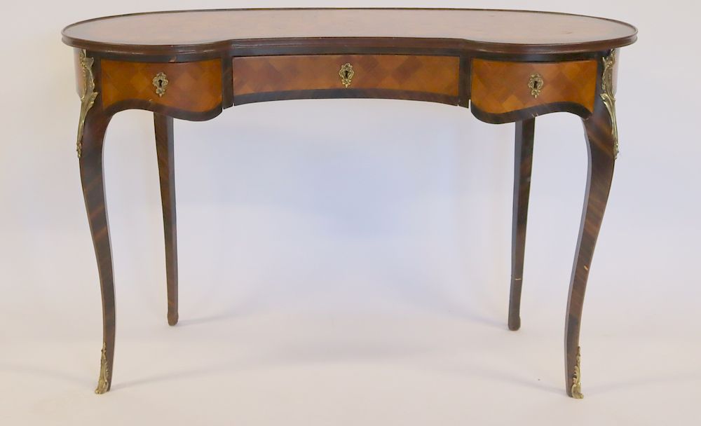 Appraisal: Antique Continental Parquetry Inlaid And Bronze Mounted Kidney Shaped Desk